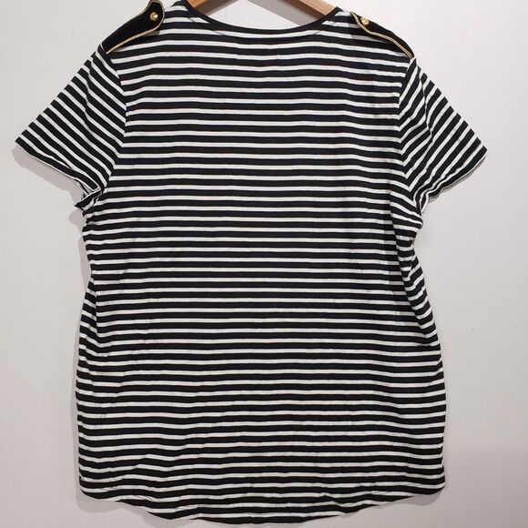 Lauren Ralph Lauren Womens Striped Short Sleeve Shoulder Detail Large READ - Picture 2 of 6